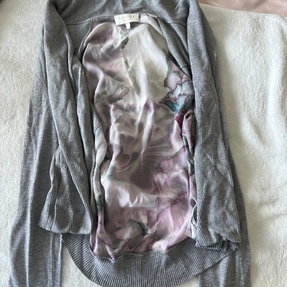 Ted Baker Rohani illuminated bloom grey purple floral cardigan sweater size 1 - Picture 4 of 11